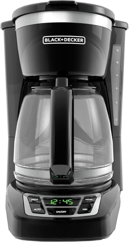 BLACK+DECKER 12-Cup Digital Coffee Maker, CM1160B, Programmable, Washable Basket Filter, Sneak-A-Cup, Auto Brew, Water Window, Keep Hot Plate, Black